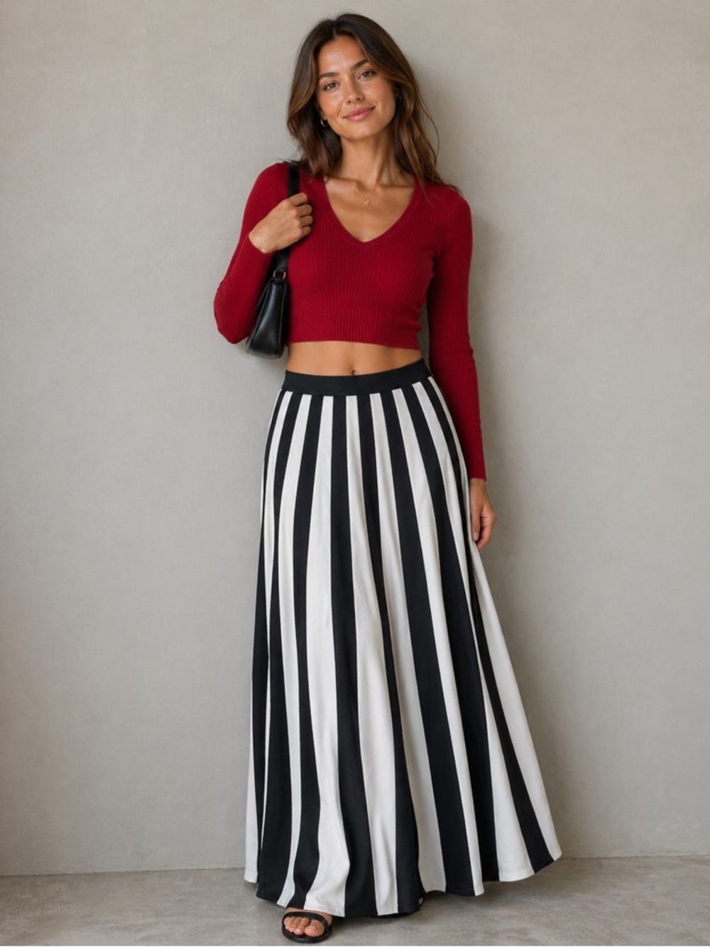 SHEIN Black & White Vertical Stripe Circle Skirt.